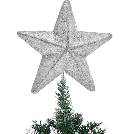 Puntale Forma Stella Argento con Glitter Altezza 30cm Decorazione Albero Natale