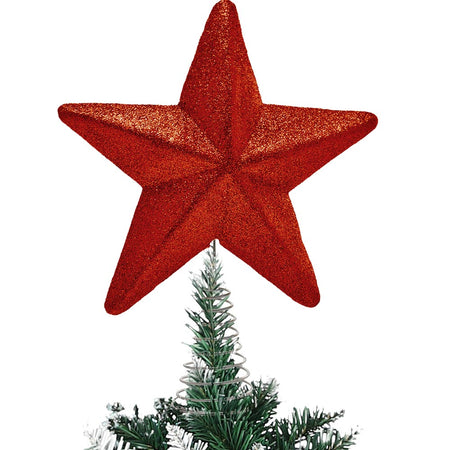 Puntale Forma Stella Rosso con Glitter Altezza 30cm Decorazione Albero di Natale