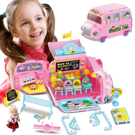 School Bus Playset Scuola Giocattolo Bambini con Bambola e Accessori Gioco