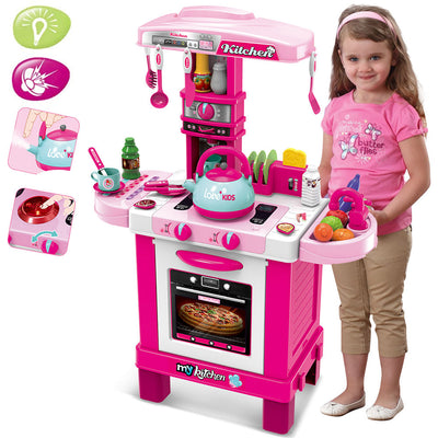 Cucina Giocattolo Bambini Luci Suoni e Bollitore Funzionante 29 Accessori Rosa