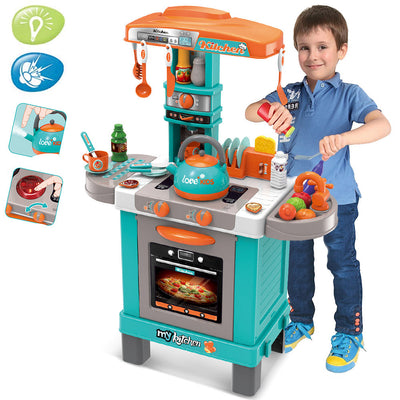 Cucina Giocattolo Bambini Luci Suoni e Bollitore Funzionante 29 Accessori Azzurr