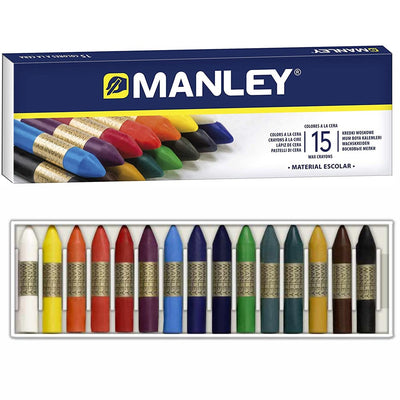 Confezione 15 Pastelli a Cera Colori Assortiti Disegno Scuola Casa Manley