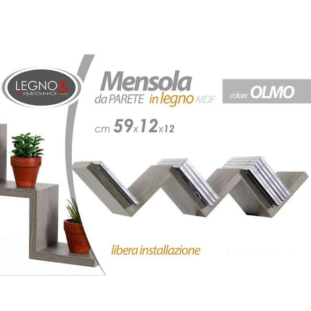 Mensola Parete Moderna Design Zig Zag Mensole Muro Scaffale 3 Ripiani Olmo