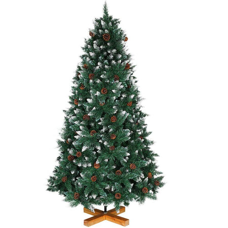 Albero Di Natale Innevato King Premium 180cm 831 Rami con Pigne e Base Legno