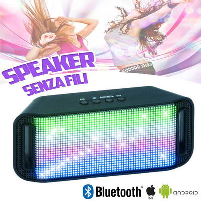 Cassa Speaker Bluetooth Senza Fili Wireless Luci LED Smartphone Tablet 13x6cm