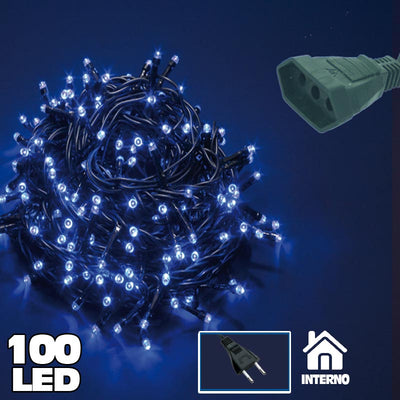 Catena Luminosa 100 Luci LED Lucciole BLU Prolungabile Uso Interno 5 metri