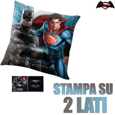 Cuscino Batman VS Superman 40 x 40 cm a 2 Lati Cameretta Bambini Blu Nero Kids