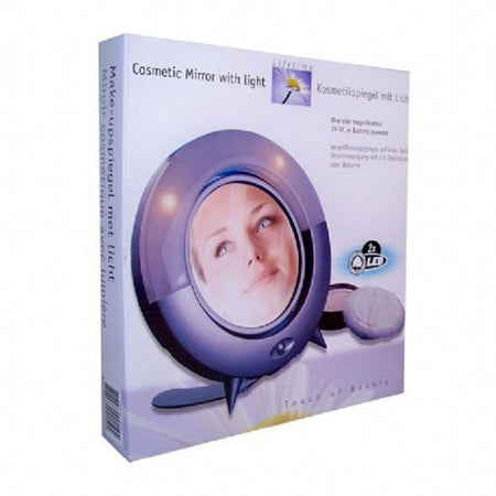 Specchio per Trucco Make-Up con 2 Led 22 cm Fissaggio a Muro o da Tavolo Viola