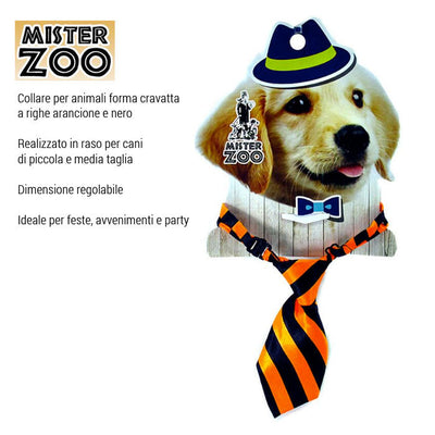 Collare Forma Cravatta Per Cane Animali In Raso Arancione e Nero Taglia Piccola
