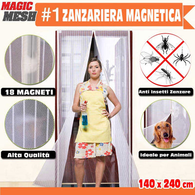 Zanzariera Magnetica Universale 140 x 240 cm Bianca 18 Magneti Tenda Magic Mesh