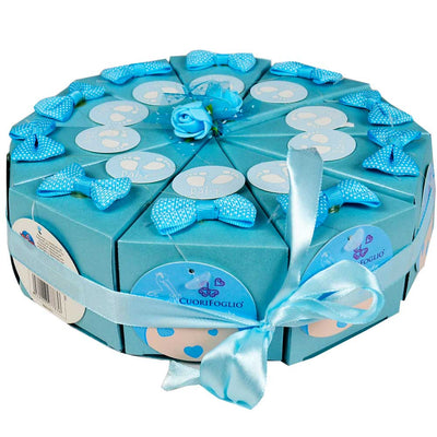 Scatole Porta Confetti Nascita Battesimo 10 Pezzi Composizione Torta Blu Maschio
