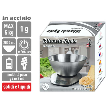 Bilancia Cucina Digitale Elettronica Ciotola Acciaio Accessori Cucina 5 KG 1gr