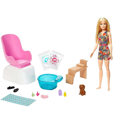 Barbie Manicure Pediure Spa Bambola con Cucciolo e Accessori Giocattolo Bambini
