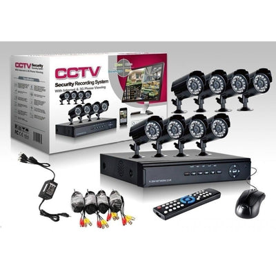 KIT Videosorveglianza 8 Canali 8 Telecamere 24 LED Infrarossi DVR+Alimentatore