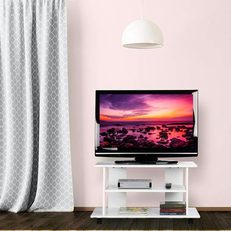 Mobile TV in Legno con 2 Ripiani e Ruote Mobiletto Carrello televisore Bianco