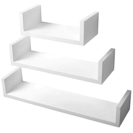 Set 3 Mensole da Parete Moderne Design con Bordi Mensola Scaffale Legno Bianco