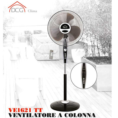 Ventilatore a Colonna Pala 40 cm con Timer e Telecomando Nero Silver DCG VE1621