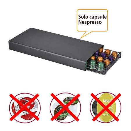 Cassetto Porta Capsule Caffe Nespresso Contenitore Metallo Estraibile 40 Posti