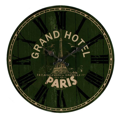 Orologio da parete Grand Hotel Paris Stile Retrò in Vetro Diametro 39 cm Verde