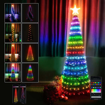 Albero di Natale 120 cm Cono Pieghevole 160 Led Smart Luminosi con App Control
