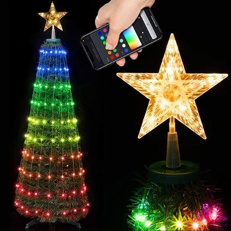 Albero di Natale 150 cm Cono Pieghevole 195 Led Smart Luminosi con App Control