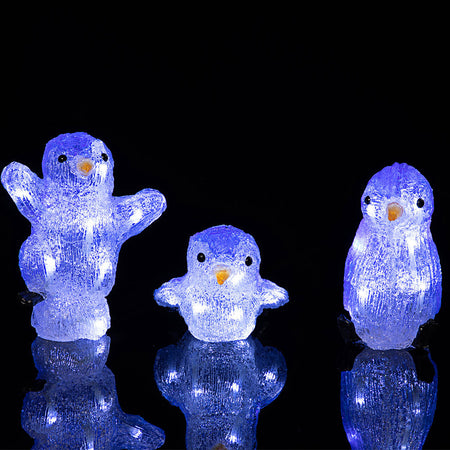 Set 3 Pinguini Forma Acrilica Natalizio Led Illuminazione Esterni per Interni