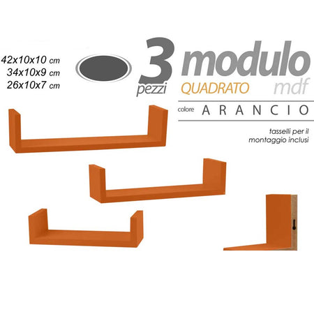 Set 3 Mensole da Parete Moderne Design con Bordi Mensola Scaffale Legno Arancio