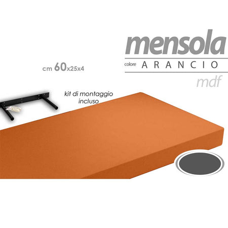 Mensola Parete Rettangolare Scaffale 60x25x4cm Libreria Legno MDF Arancione