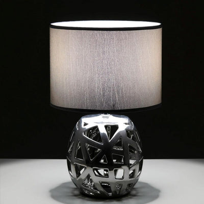 Lampada da Tavolo Lume Comodino in Ceramica Tessuto Design Moderno Abatjour Grey
