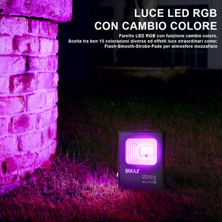 Faro LED RGB 10W Luce Atmosfera Faretto Proiettore Esterno Slim IP65 Telecomando