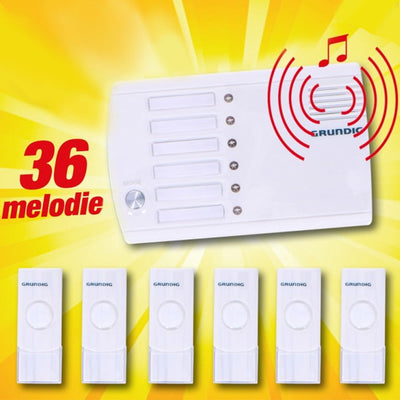 Sistema Interfono Campanello Casa 6 Canali 36 Melodie Wireless Senza Fili IP44