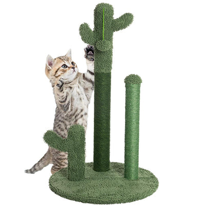 Tiragraffi Graffiatoio Forma 3 Cactus per Gatti Verde con Pallina 34 x 59 cm