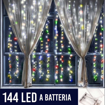 Tenda Luminosa Natalizia per Finestre 144 LED set 2 Tende 120cm Multicolor