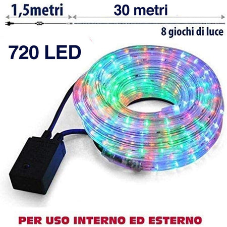 Tubo Luminoso 30 metri LED Multicolor 720 Luci per interno e per Esterno
