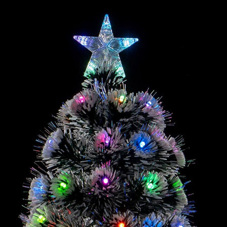 Albero di natale Luminoso 180cm con Luci LED Fibra Ottica Multicolor Innevato