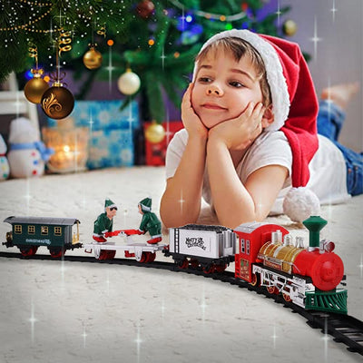 Set di Treni di Natale per Albero 16 Pezzi Trenini Trenino Locomotiva a Batteria