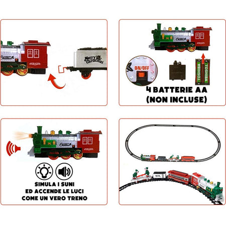 Set di Treni di Natale per Albero 16 Pezzi Trenini Trenino Locomotiva a Batteria
