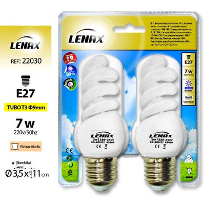 Lampadine Risparmio Energetico Set 2 Pezzi a Spirale 7W E27 Bianco Fredda Lenax