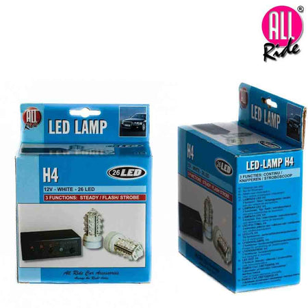 Kit Lampade LED H4 26 LED centralina 3 funzioni Fisso continuo Flash e Stobo