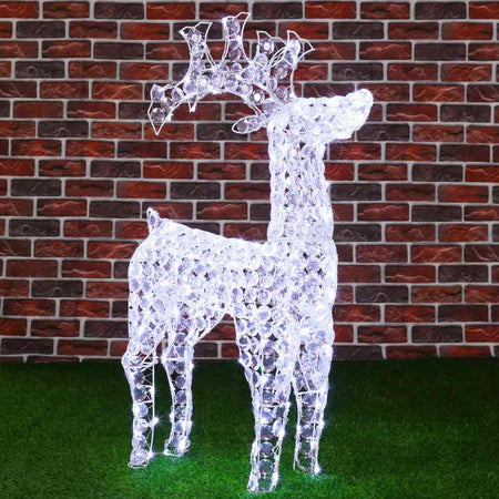 Renna Natalizia Luminosa 3D in Cristalli Acrilici 200 LED Bianco Freddo H. 90 cm