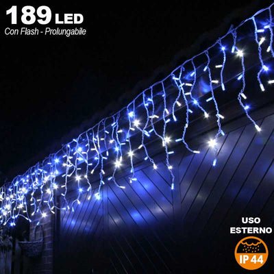Tenda Cascata Luminosa BLU 510 x 90 cm Esterno Prolungabile Fino a 15MT 189 LED