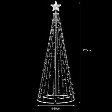 Albero Natale Luminoso 220cm 592 LED BLU 8 Giochi Luce Metallo Esterno