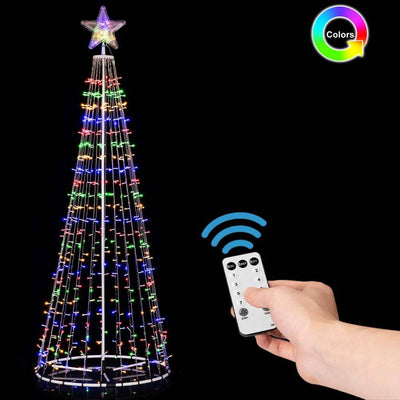 Albero Natale Luminoso LED RGB Multicolore 220 cm 592 con 8 Giochi Luce Esterno