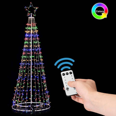 Albero Natale Luminoso 224 cm LED RGB Multicolor con Stella Decorazione Esterno