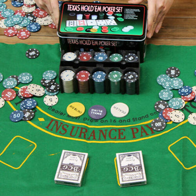 Set Kit Texas Poker Holdem in Scatola 200 Fiches Chips con Tappeto da Gioco