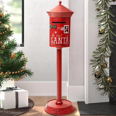 Cassetta Postale di Babbo Natale Decorazione Natalizia in Metallo 122cm Rosso