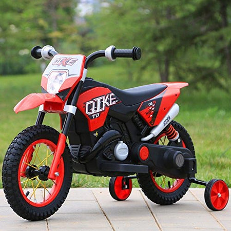 Moto Motocicletta Elettrica per Bambini Cross Rosso ruote in Gomma Minimoto 6V