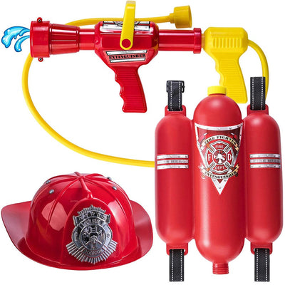 Set Pompiere con Idrante Pistola Acqua e Cappellino Vigili del Fuoco Bambini