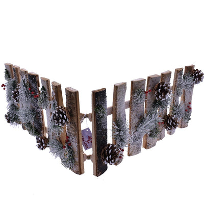 Steccato Natalizio in Legno Innevato con Decori Pigne 50x25cm Decorazione Natale