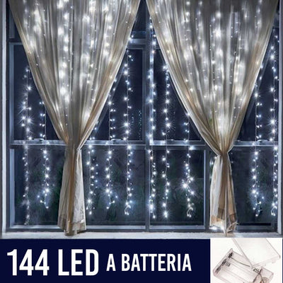 Tenda Luminosa Natalizia per Finestre 144 LED set 2 Tende 120cm Bianco Freddo